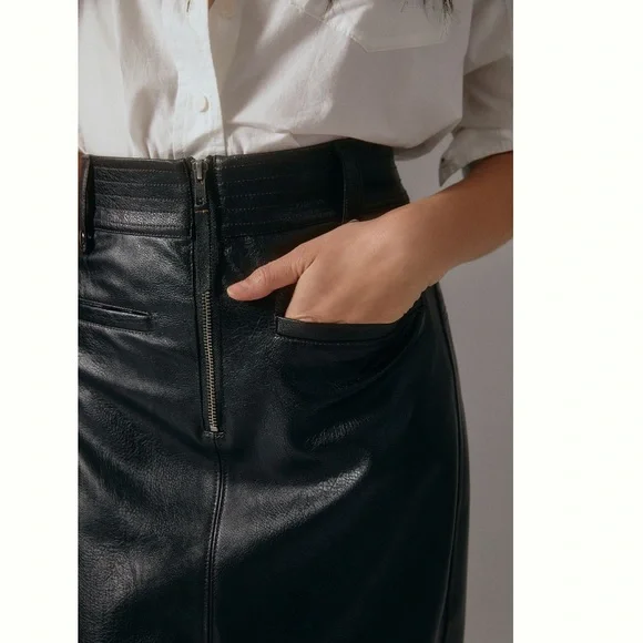 NWOT Anthropologie Pilcro Faux Leather Moto Midi Skirt 2 Pencil Vegan Punk Black - Picture 3 of 16